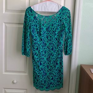 Lilly Pulitzer Hyacinth About Face lace blue and green dress